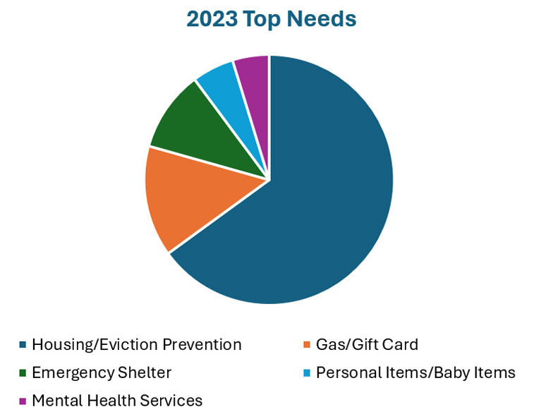 a pie chart showing the top needs of those in need in 2023