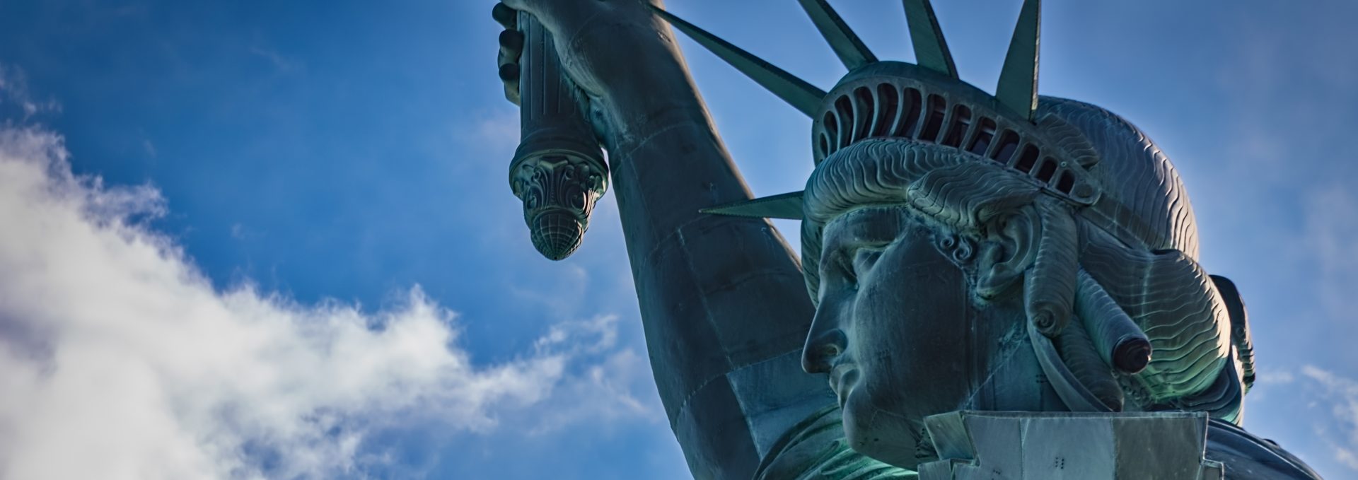 A side view of the Statue of Liberty in New York.